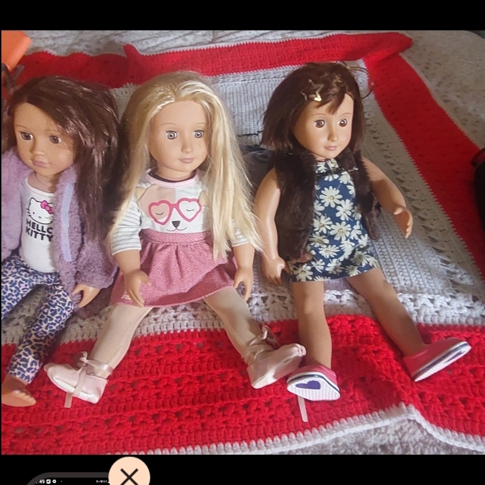 American Girl Doll Set with Pink and Blue Outfits